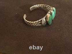 Bracelet De Manchette Turquoise Vintage Native Navajo Sterling Silver