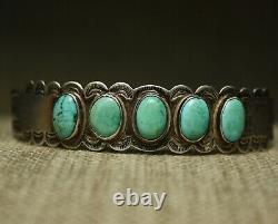 Bracelet De Manchette Vintage Native American Harvey Era Turquoise Sterling Silver