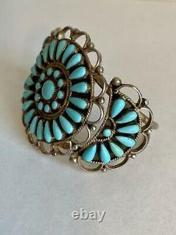 Bracelet De Manchette Vintage Native American Navajo Sterling Silver Turquoise Cluster