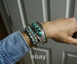 Bracelet De Manchette Vintage Native American Navajo Turquoise Sterling Silver