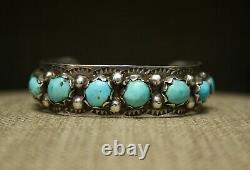 Bracelet De Manchette Vintage Native American Navajo Turquoise Sterling Silver