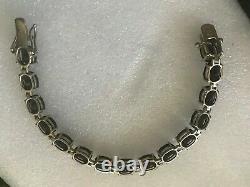 Bracelet De Tennis Vintage Noir Onyx Sterling Argent Des Années 1950