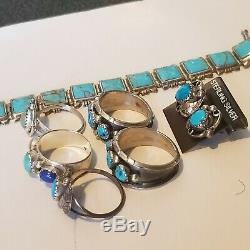 Bracelet En Argent Sterling 925 Avec 5 Anneaux De Corail En Lapis Turquoises Lot
