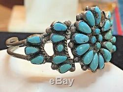 Bracelet Manchette À Pion Ancien En Argent Sterling Vintage Avec Turquoise Zuni