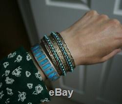 Bracelet Manchette Vintage En Argent Sterling Avec Amérindien Zuni Turquoise Eye