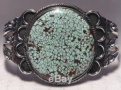 Bracelet Manchette Vintage En Argent Sterling Turquoise Numéro 8, 40,4 Grammes