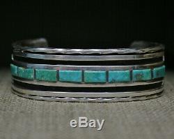 Bracelet Manchette Vintage Lourd En Argent Sterling, Amérindien, Turquoise Et Turquoise