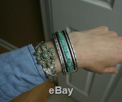 Bracelet Manchette Vintage Lourd En Argent Sterling, Amérindien, Turquoise Et Turquoise