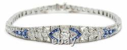 Bracelet Vintage Art Déco Lab-Créé avec Diamants Blancs et Bleus Ronds 5 Ct en Argent 925