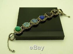 Bracelet Vintage Lapis Onyx Multi-stone 7 Avec Stephen Dweck En Argent Sterling