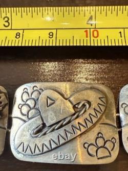 Bracelet Vintage en Argent Sterling Mexicain avec Images 7 1,4 Oz Fermeture Manquante