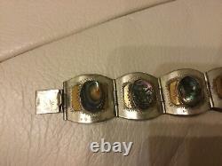 Bracelet Vintage en panneau en argent sterling de style mexicain Taxco 925-6.5