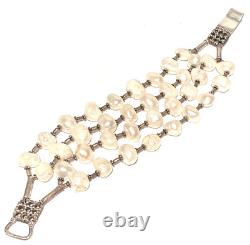 Bracelet à fermoir en perles d'eau douce à quatre rangs en argent sterling vintage