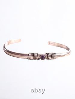 Bracelet à manche en argent sterling 925 avec accent en améthyste vintage signé JOR
