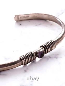 Bracelet à manche en argent sterling 925 avec accent en améthyste vintage signé JOR