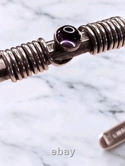 Bracelet à manche en argent sterling 925 avec accent en améthyste vintage signé JOR