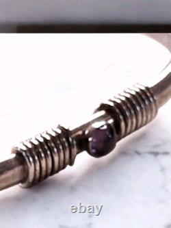 Bracelet à manche en argent sterling 925 avec accent en améthyste vintage signé JOR