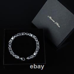 Bracelet byzantin en argent sterling 925, bracelet en chaîne roi en onyx de 10MM