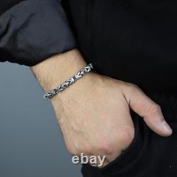 Bracelet byzantin en argent sterling 925, bracelet en chaîne roi en onyx de 10MM