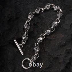 Bracelet couple en argent sterling 925 fait main, lourd, style biker punk rétro avec crânes solides Bracelet couple en argent sterling 925 fait main, lourd, style biker punk rétro avec crânes solides