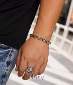 Bracelet couple en argent sterling 925 fait main, lourd, style biker punk rétro avec crânes solides