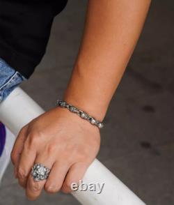 Bracelet couple en argent sterling 925 fait main, lourd, style biker punk rétro avec crânes solides