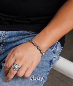 Bracelet couple en argent sterling 925 fait main, lourd, style biker punk rétro avec crânes solides