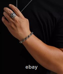 Bracelet couple en argent sterling 925 fait main, lourd, style biker punk rétro avec crânes solides