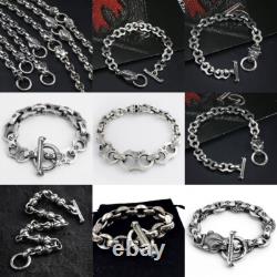 Bracelet couple en argent sterling 925 fait main, lourd, style biker punk rétro avec crânes solides