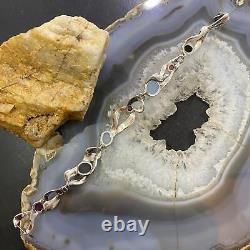 Bracelet de chaîne en argent sterling vintage Carolyn Pollack avec plusieurs pierres précieuses pour femmes