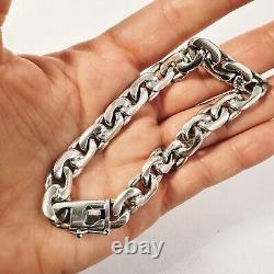 Bracelet de chaîne gourmette en argent sterling épais vintage pour hommes bijoux 925 23cm 50g T4