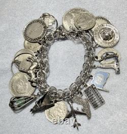 Bracelet de charme en argent sterling vintage avec pièces Houston Space Exposition universelle de 1964