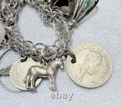 Bracelet de charme en argent sterling vintage avec pièces Houston Space Exposition universelle de 1964