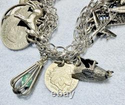 Bracelet de charme en argent sterling vintage avec pièces Houston Space Exposition universelle de 1964