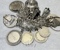 Bracelet de charme en argent sterling vintage avec pièces Houston Space Exposition universelle de 1964