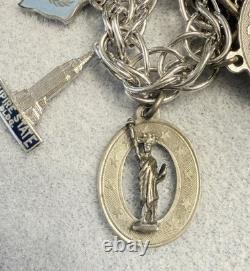 Bracelet de charme en argent sterling vintage avec pièces Houston Space Exposition universelle de 1964