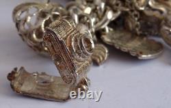 Bracelet de charme vintage en argent massif lourd avec 30 charms en argent, articulé, rare