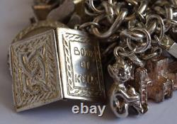 Bracelet de charme vintage en argent massif lourd avec 30 charms en argent, articulé, rare