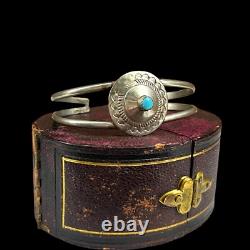 Bracelet de manchette en argent sterling turquoise Navajo vintage antique de 11,7 g