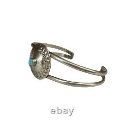 Bracelet de manchette en argent sterling turquoise Navajo vintage antique de 11,7 g