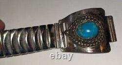 Bracelet de montre en argent sterling et turquoise Navajo, vintage des années 1970, amérindien.