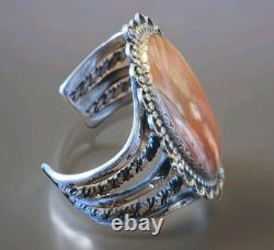 Bracelet de poignet en argent sterling vintage en bois pétrifié agatisé amérindien