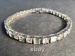 Bracelet de tennis en argent sterling avec diamant CZ VTG, rond et taille émeraude, de 8 pouces avec boîte.