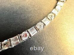 Bracelet de tennis en argent sterling avec diamant CZ VTG, rond et taille émeraude, de 8 pouces avec boîte.