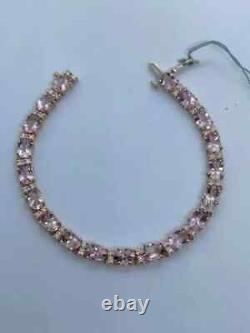 Bracelet de tennis ovale en morganite pêche créée en laboratoire, coupe 9 carats, plaqué or rose 14 carats