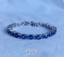 Bracelet de tennis ovale en saphir bleu naturel en argent sterling 925 bijoux faits main