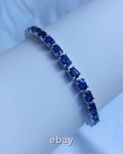 Bracelet de tennis ovale en saphir bleu naturel en argent sterling 925 bijoux faits main