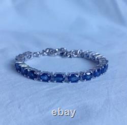 Bracelet de tennis ovale en saphir bleu naturel en argent sterling 925 bijoux faits main
