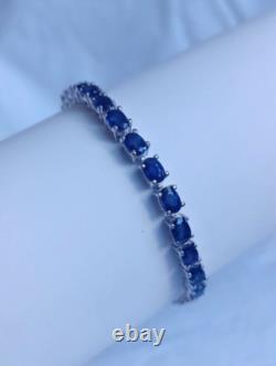 Bracelet de tennis ovale en saphir bleu naturel en argent sterling 925 bijoux faits main