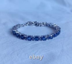 Bracelet de tennis ovale en saphir bleu naturel en argent sterling 925 bijoux faits main
